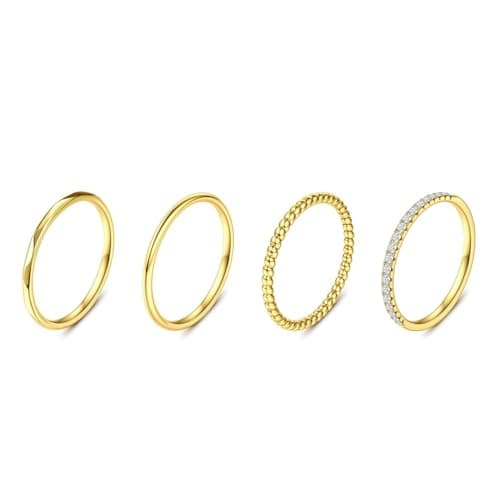 Stacking Gold Rings for Women Non Tarnish Dainty 14K Gold Plated 4 Ring Set Trendy Minimalist Thin Stackable Rings Statement Band Ring Pack Size...