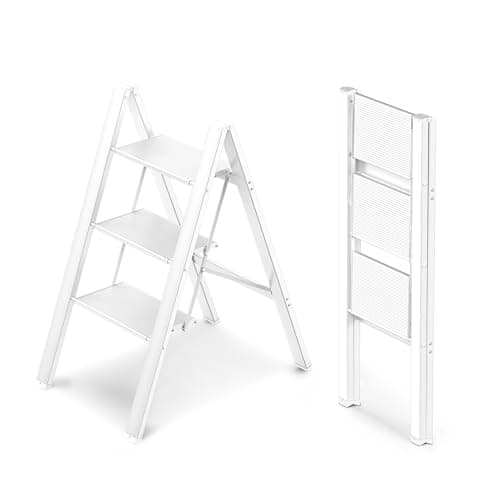 WOA WOA 3 Step Ladder, Foldable Step Stool, Lightweight Ladder for Home Kitchen Closet, Anti-Slip Aluminum Pedals, Ease of Folding, Portable,...