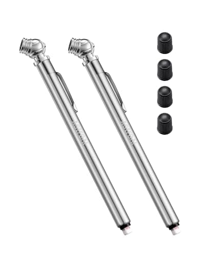 AstroAI Tire Pressure Gauge 2 Pack (10-75PSI) with 4 Black Stem Caps Calibrated to ANSI B40.1 Grade B (±2%), Stainless Steel Body and 3...