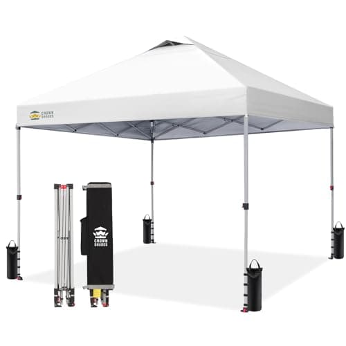 Crown Shades 10x10 Pop Up Canopy - Beach Tent with One Push Setup - Easy Outdoor Sun Shade for Events, Parties, Camping - Gazebo with STO-N-Go...