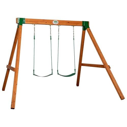 Backyard Discovery Durango All Cedar Classic Swing Set, 2 Pinch Free Belt Swings, Easy Assembly, Durable, Water Resistant, Steel Corner Supports, 2...