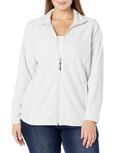Amazon Essentials Women's Classic-Fit Full-Zip Polar Soft Fleece Jacket (Available in Plus Size), Light Grey Heather, Large