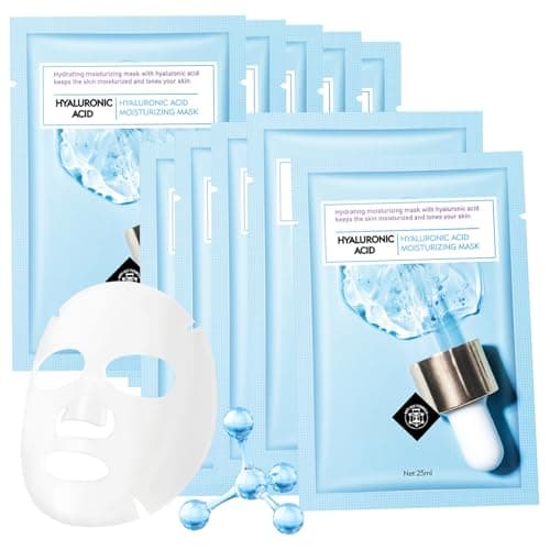 Hyaluronic Acid Face Masks Skincare, Hydrating Face Mask, Facial Mask for All Skin Types - Hydrates & Moisturizes Skin, Daily Face Sheet Mask for...