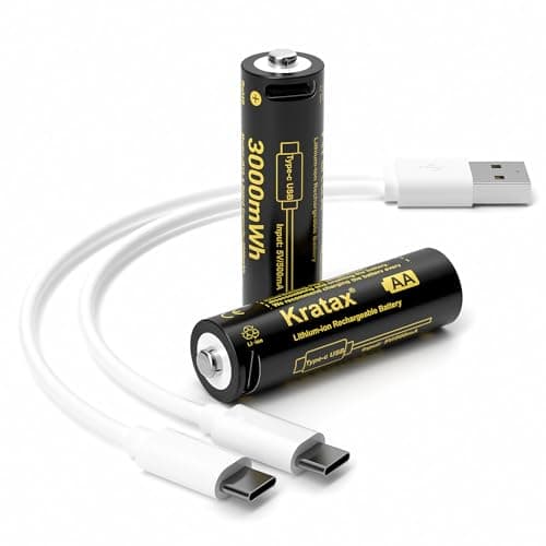 Kratax USB Rechargeable AA Batteries 1.5V, 2-Pack 3000mWh High Capacity Constant Voltage Double A Rechargeable Lithium Battery, Long Lasting, 2.5h...