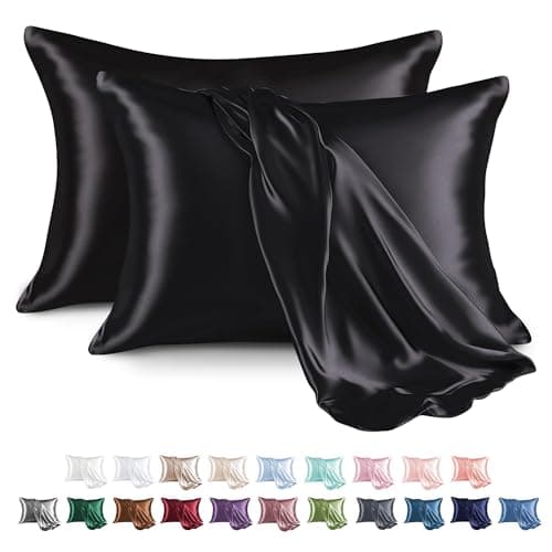 MR&HM Taie d'oreiller en satin pour cheveux et peau, lot de 2 taies d'oreiller en satin de soie, taies d'oreiller Queen Size, lot de 2, housse d'oreiller soyeuse avec fermeture d'enveloppe...