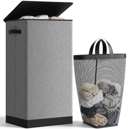 SOLEDI 100L Laundry Basket with Lid Large Laundry Hamper, Clothes Hamper with Laundry Bag Easy to Carry, Collapsible Storage Bins for Bedroom,...