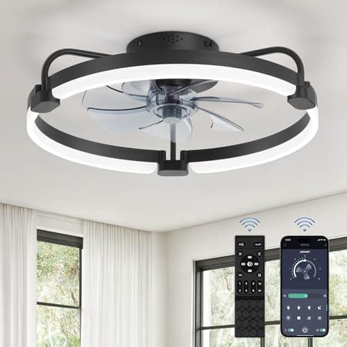 LEDIARY Ceiling Fans with Lights and Remote, 20'' Low Profile Ceiling Fan with Light, 3000-6000K Dimmable Fandelier LED Fan Light, 6 Wind Speeds,...