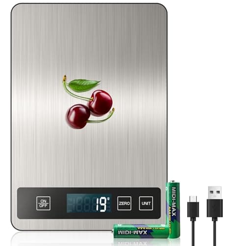 【33 lb & USB Rechargeable】 Digital Kitchen Food Scale Kitchen Scale, Stainless Steel Digital Weight Grams and Oz, Baking and Cooking, 0.1oz/1g...