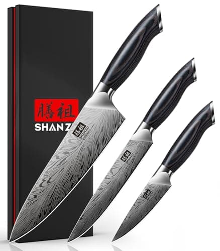 SHAN ZU 3PCS Kitchen Knife Set,Chef Knife Set in Powder Steel, Ultra Sharp Japanese Knife Set High Carbon Steel Knives Sets, Cooking Knives Set...
