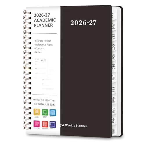 Planner 2026-2027, Weekly and Monthly Academic Planner, July 2026 - June 2027, Hardcover Spiral Agenda Calendar Book for School Year Planning,...