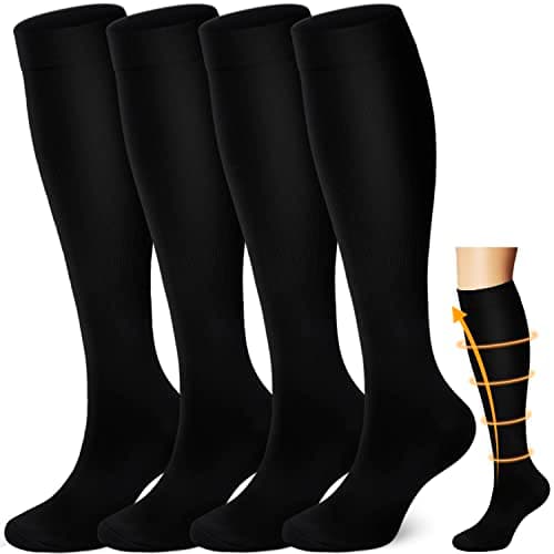 4 Pairs Copper Compression Socks for Men&Women(15-20mmHg), Compression Stocking for Swelling Running Hiking Travel Nursing