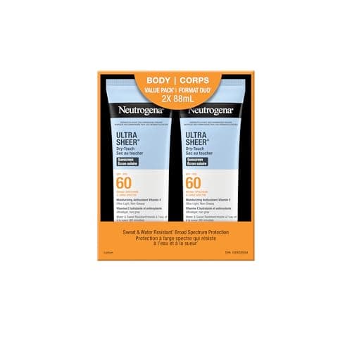 Neutrogena Ultra Sheer Dry-Touch Sunscreen Lotion, Broad Spectrum SPF 60 UVA/UVB Protection, Oxybenzone-Free, Light, Water Resistant,...
