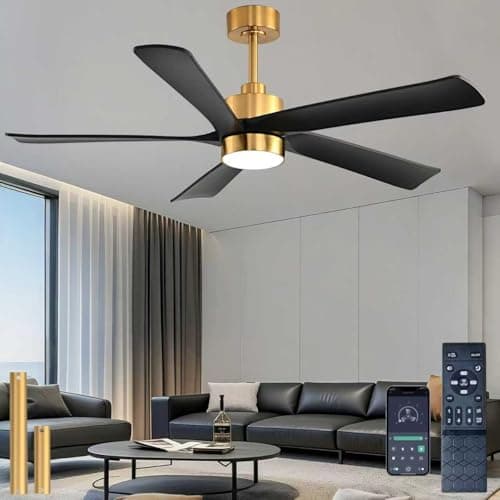 52 inch Black Ceiling Fans with Lights and Remote/App Control, 3 Color Dimmable LED, 6 Speed Reversible DC Motor, 5 Blades Low Profile Ceiling Fan...