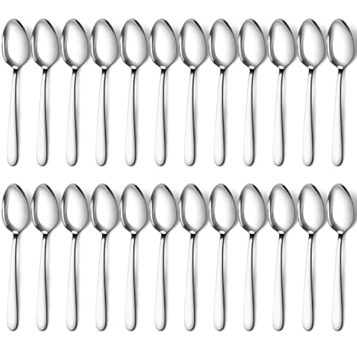 24 Pieces Dinner Spoons, Pleafind 7.4 inch Spoons Silverware, Stainless Steel Spoons Set, Silverware Spoons Use for Home, Restaurant, Dishwasher...