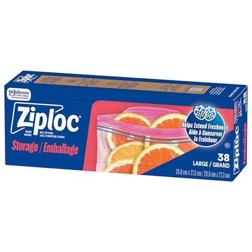 Ziploc Large Food Storage Bags, Grip 'n Seal Technology for Easier Grip, Open and Close, 38 Count