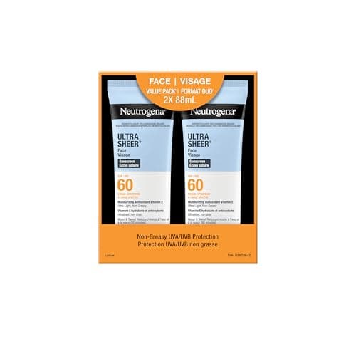 Neutrogena Ultra Sheer Face Sunscreen SPF 60, non-greasy, lightweight, 88 mL (Twin Pack)