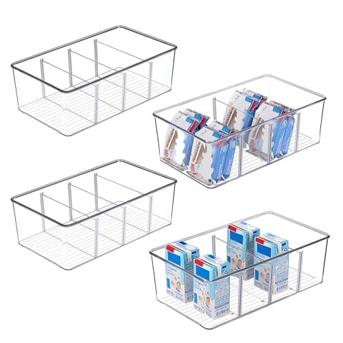 Prix le plus bas en 30 jours | Vtopmart Lot de 4 bacs de rangement pour aliments, bacs en plastique transparent pour garde-manger, cuisine, réfrigérateur...
