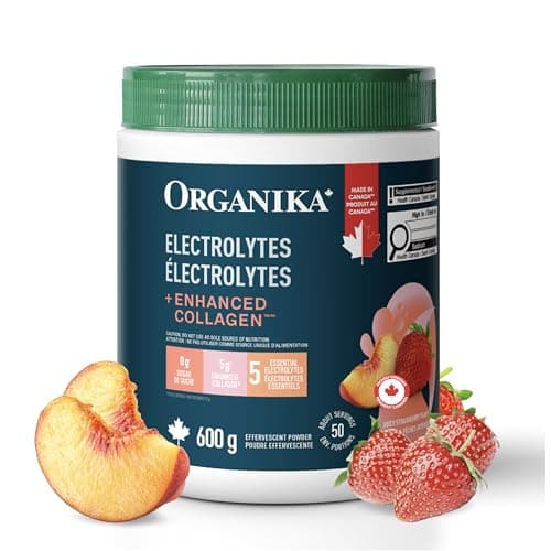 Organika Canadian-Made Electrolytes + Enhanced Collagen - Daily Hydration Powder with 5g of Collagen for Hair, Skin and Nails, 100% of Daily...