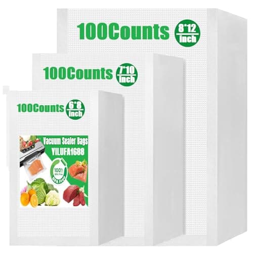 YILUFA1688 Vacuum Sealer Bags 300 Count, Pre-Cut Mixed Sizes (8"x12", 7"x10", 6"x8"), Commercial Grade Heavy Duty BPA-Free Bags, Freezer Safe, Sous...