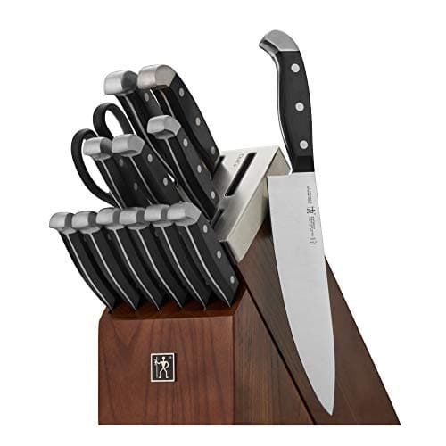 HENCKELS Statement Ensemble de 14 blocs de couteaux dentelés auto-affûtants, bois de frêne expresso – Ensemble de couteaux de chef professionnels tranchants et durables