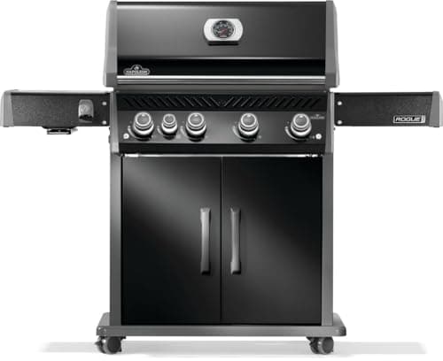 Rogue PRO 525 4-Burner Natural Gas Grill in Black with Infrared Side Burner and Cast Iron Cooking Grids
