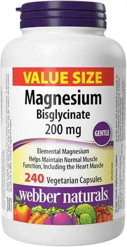 Webber Naturals Magnesium Bisglycinate 200 mg, 240 Capsules, Supports Bone and Muscle Functions, Vegan
