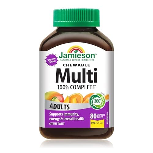 Jamieson 100% Complete Multivitamin Chewable for Adults Citrus Twist Flavour, with Lutein, Calcium, and Biotin. Supports Immunity, Energy, and...