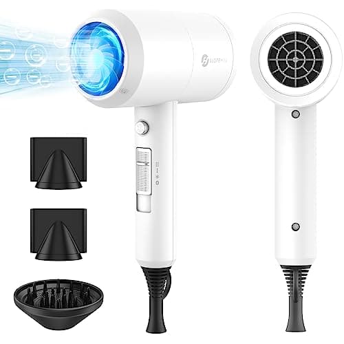 Slopehill Professional Ionic Hair Dryer, Powerful 1800W Fast Drying Low Noise Blow Dryer with 2 Concentrator Nozzle 1 Diffuser Attachments for Home...