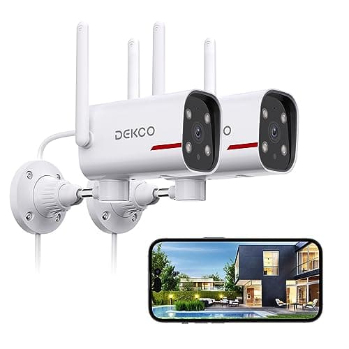 DEKCO 2Pack Outdoor Security Camera with 2K Color Night Vision, Pan Rotating 180° Wired Camera Surveillance Exterieur Support 24/7 Recording,...