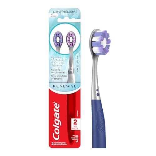 Colgate Ultra Soft Renewal Full Size Toothbrush (2 Pack) with High Density Floss-Tip Bristles, Colgate Oral Care for Gentle and Effective Cleaning,...