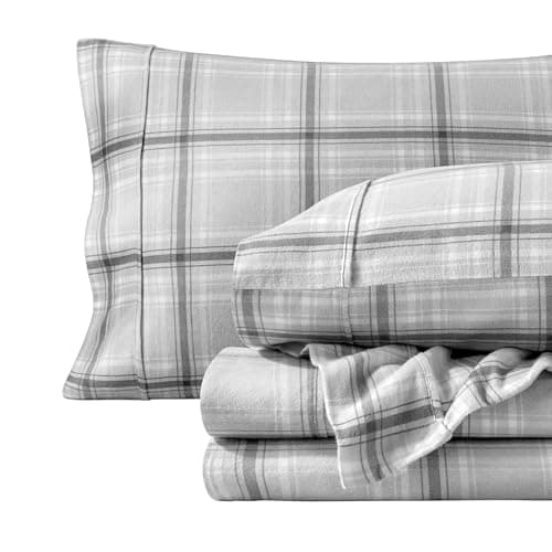 Bare Home Parure de lit en flanelle 100 % coton, velouté, doux et épais – Flanelle double brossée – Poche profonde (Queen, tartan à carreaux)