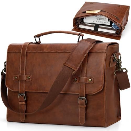 Messenger Bag Men 17 Inch Laptop Bag Vintage PU Leather Computer Briefcase Waterproof Satchel Bag Retro Shoulder Bag for Office Work Business...