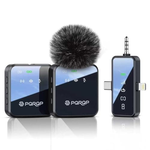 PQRQP 3-in-1 Mini Microphone for iPhone/Android/Camera, Hi-Fi Audio, 48kHz/24-bit,Wireless Microphone, 328ft Range, 18H Battery, Lapel Mic with...