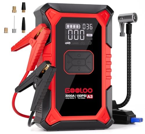 GOOLOO A3 Jump Starter with Air Compressor, 3000A Portable Car Battery Jumper Starter (9.0 Gas/6.5L Diesel) with 150PSI Auto-Shutoff Tire Inflator,...