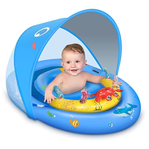 LAYCOL Baby Pool Float with UPF50+ Sun Protection Canopy & Toy Play Console,Infant Baby Float for Pool,Adjustable Safety Seat,Toddler Float for...