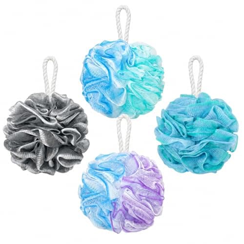 Aquior Bath Sponge Shower Loofahs Balls 60g/PCS Extra Large Mesh Pouf Easy Foaming Body Scrubber Exfoliator for Big Full Lather Cleanse(4 Pack)