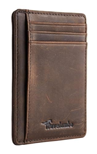 Travelambo Front Pocket Minimalist Leather Slim Wallet RFID Blocking Medium Size(Crazy Horse Coffee)