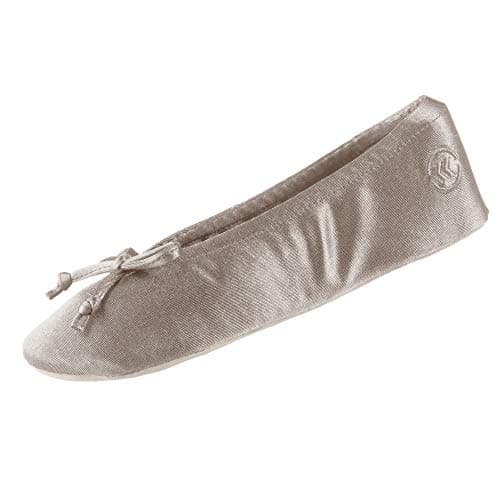 isotoner Ballerina Slippers for Women – Soft Satin House Shoes with Bow and Suede Sole – Classic Comfy Travel and Bedroom Slippers – Cute Bridal...