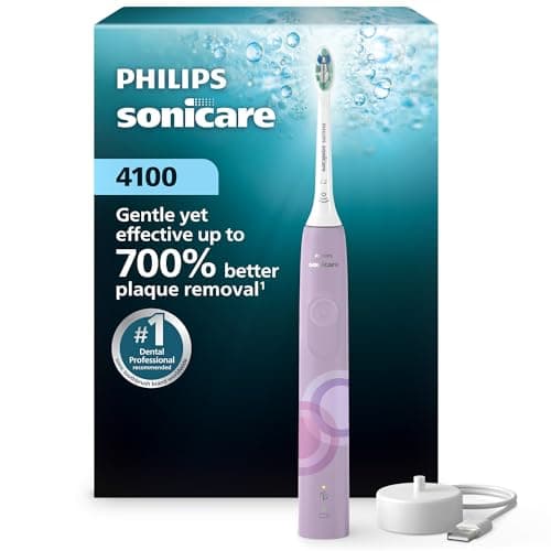 Philips Sonicare 4100 Electric Toothbrush, Sonic Toothbrush with Two Intensity Levels, Pressure Sensor and Timer, Lush Lilac Prismatic, Model...