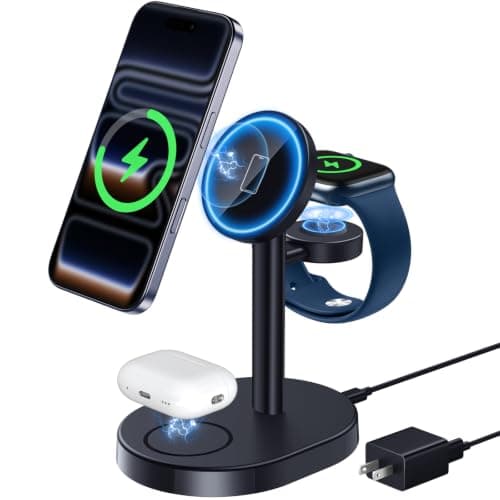 Hevanto 3 in 1 Wireless Charging Station for Apple MagSafe Charger, 15W Fast Magnetic Wireless Charger for Apple Watch iPhone 17 17e 16 15 14 13 12...