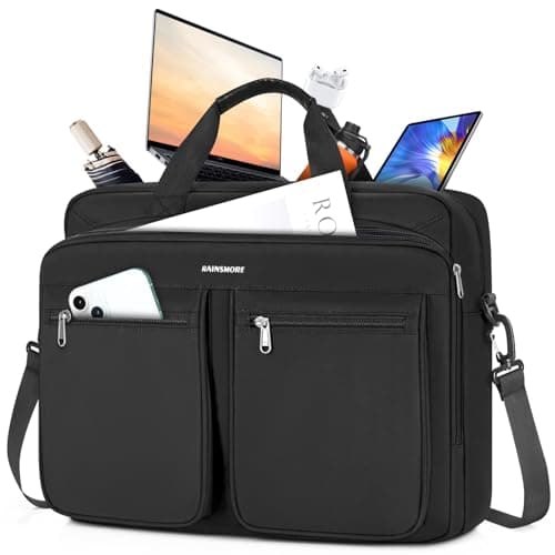 RAINSMORE Canvas Laptop Bag 15.6 Inch Waterproof Computer Messenger Bag with Thick Foam Multifunctional Partition Filling Large Capacity Briefcase...