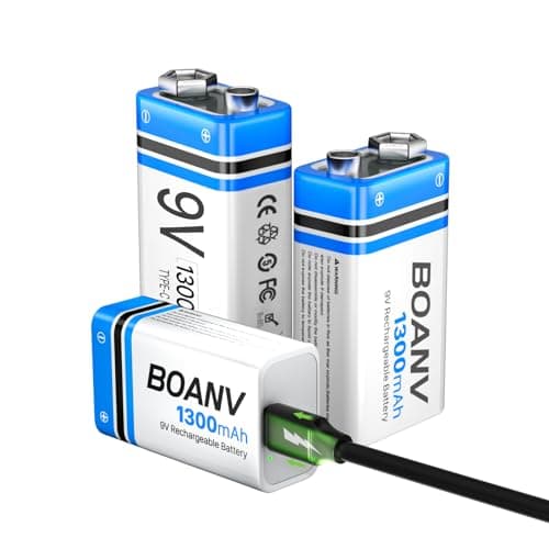 3PCS 1300mAh 9V Rechargeable Batteries, 9V Rechargeable USB Lithium Long Lasting Battery with 2 in 1 Charging Cable, for Smoke Detectors, Alarms,...