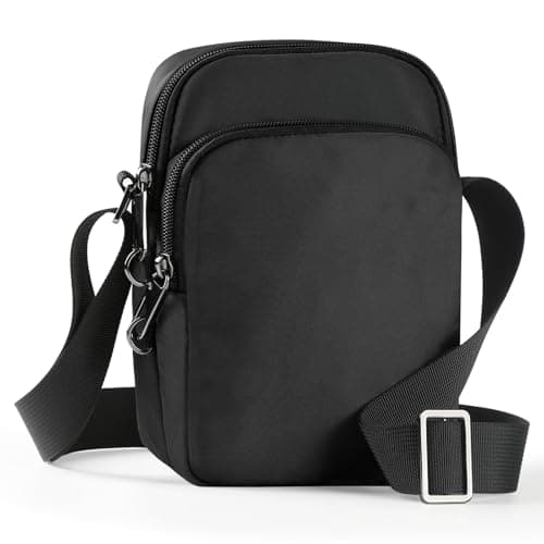 Sac à bandoulière – avec fermeture éclair, blocage RFID et sac à bandoulière résistant à l'eau pour homme et femme – Petit sac banane sécurisé pour voyage décontracté (noir)