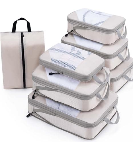 Meowoo Compression Packing Cubes Travel Organizer 7 Set, Ripstop Mesh Travel Organizers for Luggage Multi-Functional Ultralight Expandable Packing...