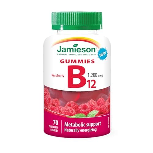 Jamieson Vitamin B12 1,200 mcg Gummies Natural Raspberry Flavour, Naturally Energizing, and Supports Metabolism. Vegetarian, Non-GMO, Gluten-Free,...