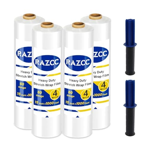 Stretch Film, RAZCC Stretch Wrap Industrial Strength, Shrink Wrap for Pallet Wrap, Heavy Duty Clear Plastic Wrap with Handles, Moving Wrapping...