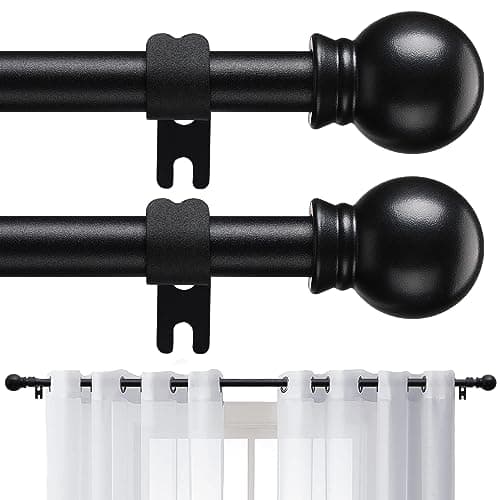 2 Pack Curtain Rods for Windows 28 to 48 Inch, 5/8 Inch Small Matte Black Curtain Rod For Bathroom, Living room, Kitchen(size:28-52 Inch)