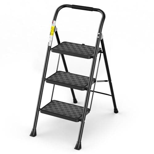 HBTower 3 Step Ladder, Step Stool for Adults, Folding Step Stool with Cushioned Handle and Wide Anti-Slip Pedal, 330 lbs/150 kg Capacity Ergonomic...