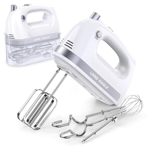 Lord Eagle Hand Mixer Electric Handheld 400W, 5-Speed Lightweight Kitchen Mixer with Storage Case, 5 Stainless Steel Attachments for Baking Cake...