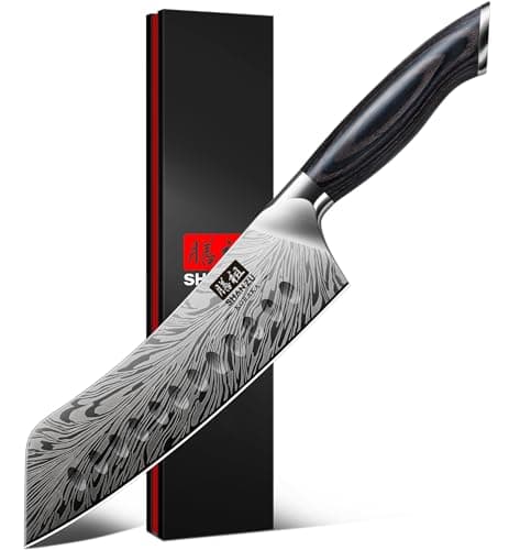 SHAN ZU 7 inch Chef Knife in Powder Steel, Ultra Sharp Japanese Santoku Knife, High Carbon Professional Kitchen Knives with Ergonomic Pakkawood...